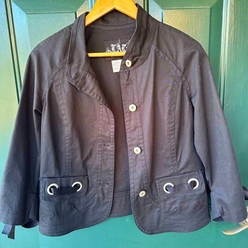 Live a Little (LAL) Black Cotton Jacket Medium Grommet Ribbon Detail Whimsigoth